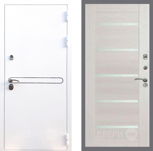 Входная металлическая Дверь Стоп Лайн Вайт СБ-14 Лиственница беж