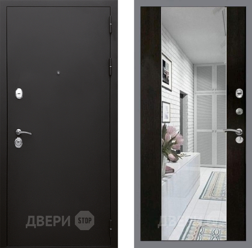 Входная металлическая Дверь Стоп КЛАССИК Шагрень Зеркало СБ-16 Венге