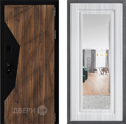 Входная металлическая Дверь Дверной континент ДК-11 ФЛЗ Зеркало Сандал белый