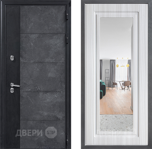 Входная металлическая Дверь Дверной континент ДК-15 Бетон ТЕРМО ФЛЗ Зеркало Сандал белый