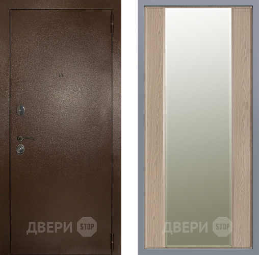 Дверь Заводские двери Эталон 3к антик медь Зеркало Макси Беленый дуб