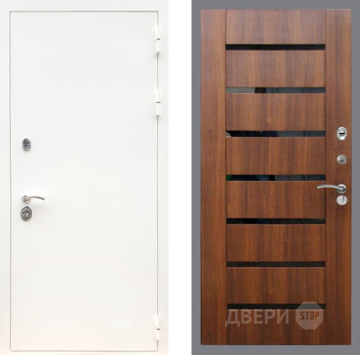 Входная металлическая Дверь Рекс (REX) 5 Белая Шагрень СБ-14 стекло черное Орех бренди