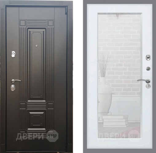 Входная металлическая Дверь Рекс (REX) 9 Зеркало Пастораль Белый ясень